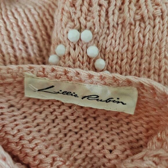 Vintage 80s Lillie Rubin Sweater Womens Size Small Pink White Beads Faux Pearls - Picture 3 of 8